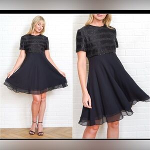 Talbots Women’s 90s Striped Beaded Dress Tiered Short Sleeve Party Holiday Sz 6P